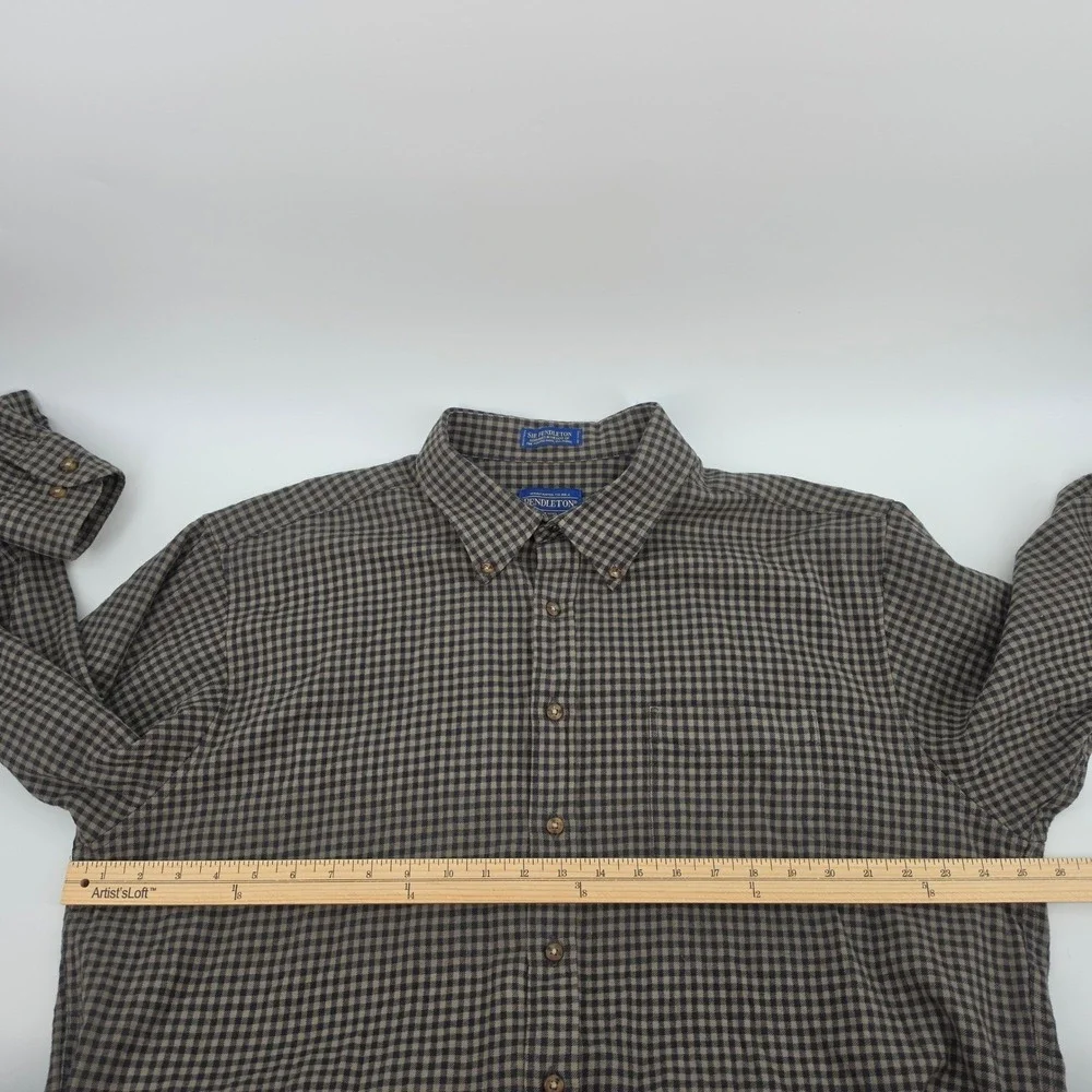 Sir Pendleton Mens XXL Brown Black Check Fine Worsted Wool Button Down Shirt